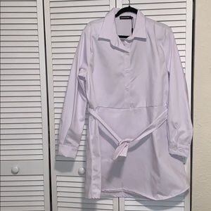 White pleated shirt dress